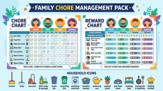 Family chore management reward charts.