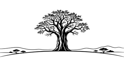 Majestic Baobab Tree Silhouette in African Savanna Landscape © jono
