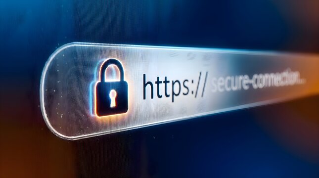 Secure web address bar showing a padlock icon for safe internet browsing and data protection