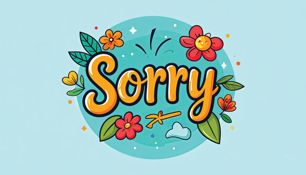 Colorful Sorry Text with Floral Elements.