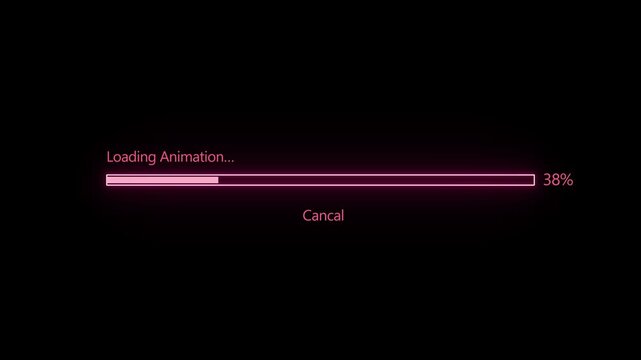 Neon pink loading bar animation with progress percentage on black background for digital user interface design