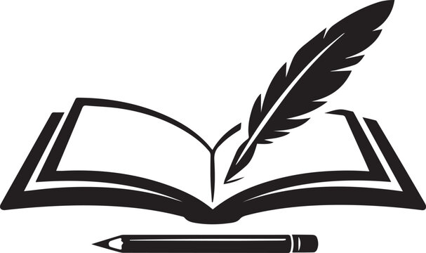 Open book with a quill feather pen and pencil Vector, illustration