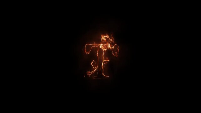 Fiery letter T symbol animation abstract glowing shape on black background, motion graphic