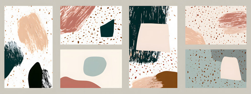 A backdrop with an abstract, organic shape and muted earthy tones is presented. Simple, hand-painted textured templates are available for use on posters, greeting cards, cover sheets, invitations, and
