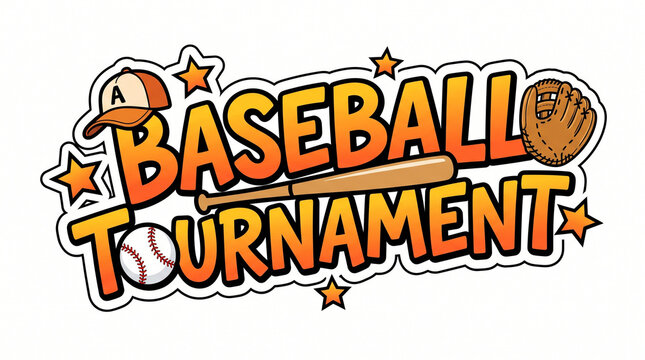 Baseball tournament comic style logo with bat and glove baseball tournament