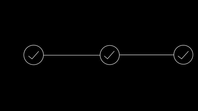 neon 3 step infographic process with check mark icon. infographic step by step process icon animation on black background, step process success with check marks. Step-by-Step Guide: Business Steps