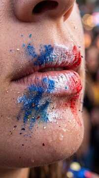 France flag celebration crowd closeup on Bastille Day festival