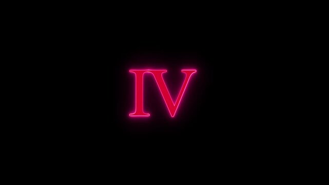 Roman numeral four in pink neon light glowing against black background for countdown or list numbering