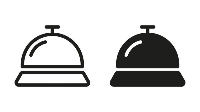 Hotel reception bell flat icon set with outline and solid styles for hospitality services and concierge desk notifications reception concierge hospitality notification