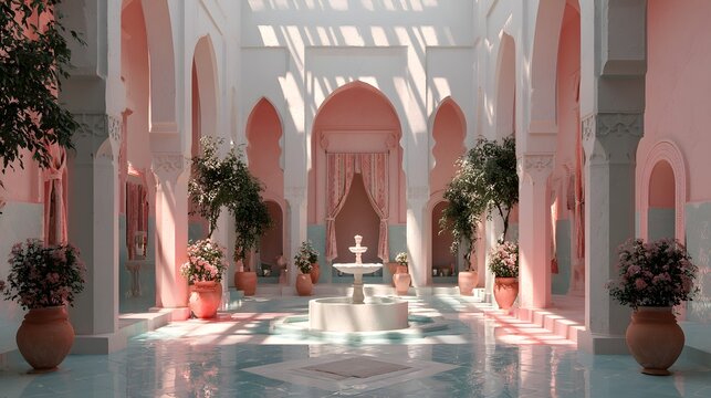 clay-render moroccan riad courtyard at midday