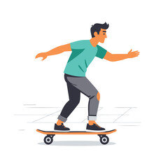 Obraz premium Teenager Riding Skateboard on Concrete Isolated on White
