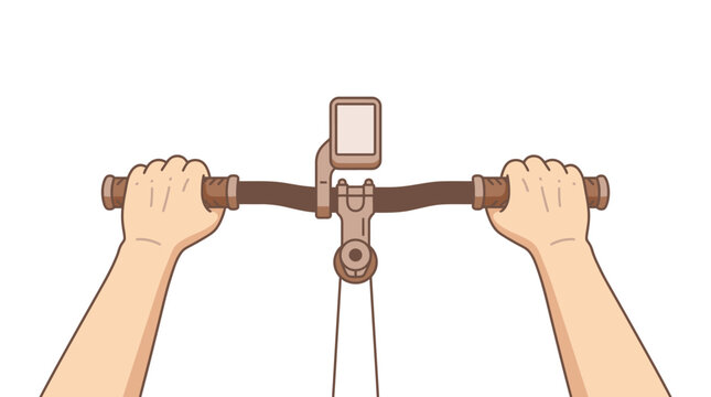 POV view of hands holding bicycle handlebars with computer.