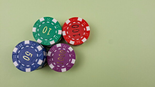 Top view casino chips isolated