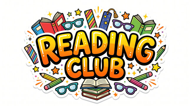 Fun cartoon style reading club illustration with back to school, education