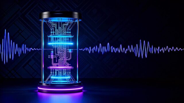 Cylindrical electronic device with glowing circuits