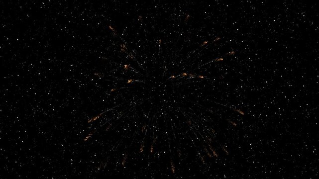 Bright golden fireworks exploding in the dark night sky creating a vibrant glowing light display