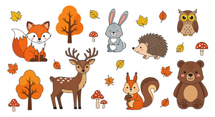 Fototapeta premium Collection of Cute Forest Animals and Nature Elements for Kids.