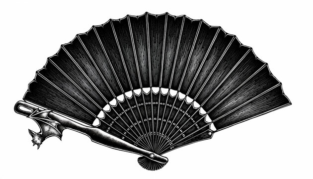 Elegant Black Hand Fan Antique Style.