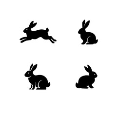 Obraz premium Rabbit collection, vector silhouette. Happy Easter, black and white set.