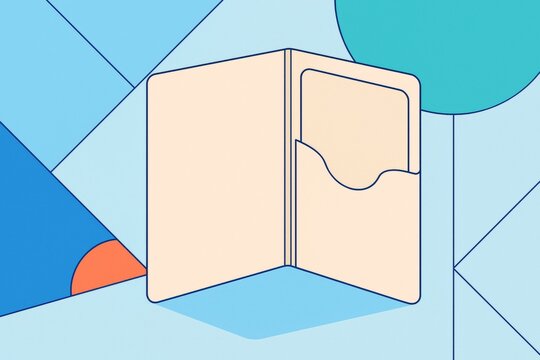 Minimal folder with pocket icon on abstract geometric background in pastel tones.