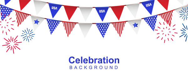 Obraz premium Happy Fourth of July Independence day USA Bunting Flags Background, 250th anniversary banner, America 250 years Independence or , veterans, labor, memorial and other events, Vector illustration.