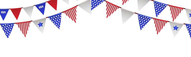 Obraz premium Happy Fourth of July Independence day USA Bunting Flags Background, 250th anniversary banner, America 250 years Independence or , veterans, labor, memorial and other events, Vector illustration.