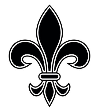 Fleur-de-lis, black white vector silhouette illustration of Lily flower heraldic charge shape symbol Fleur de lys, isolated on white