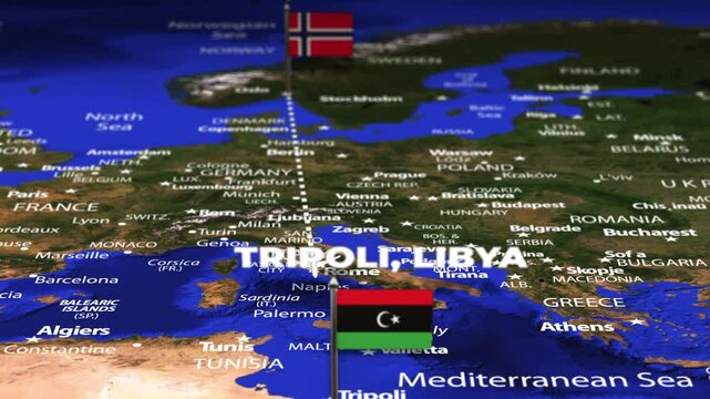 Flight From Oslo NORWAY to Tripoli LIBYA with flag pins