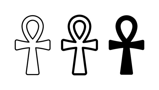 Egyptian Ankh Symbols, Ancient Hieroglyph Life Symbol Vector Icons, Black and White Religious Artifacts