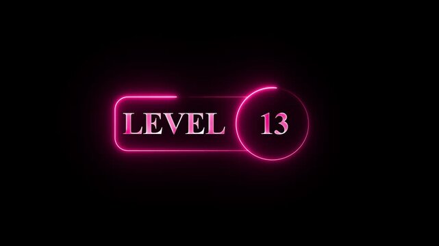 Level 13 neon glow sign animation with rounded rectangle frame and spinning circle on black background
