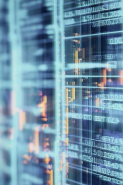 Abstract financial market data visualization with digital trading and analytics