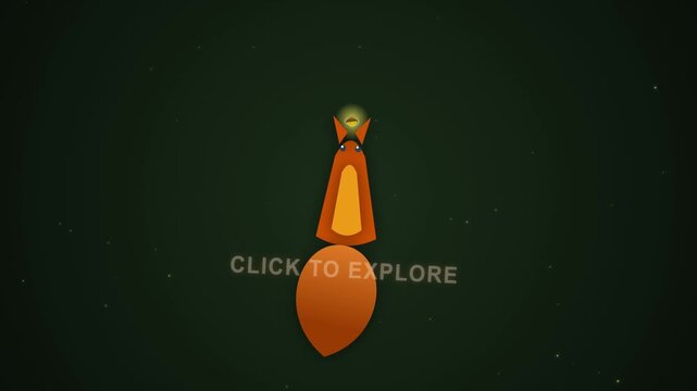 Abstract Animated Fox Character with Click to Explore Text Graphic