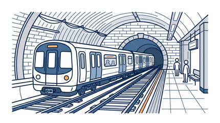 Modern Subway Train Arriving at Underground Station Platform. © amel