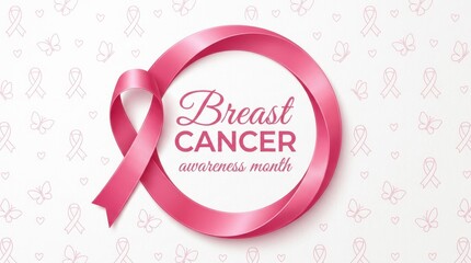 Breast Cancer Awareness Month Pink ribbon breast cancer awareness month graphic with butterfly pattern background for support hope and community message