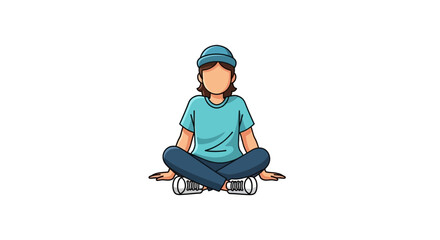 Fototapeta premium Faceless cartoon character sitting cross legged wearing a blue beanie and t-shirt