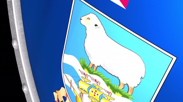 Metallic Shield Transitions with the Flag of Overseas Territory Falkland Islands of United Kingdom