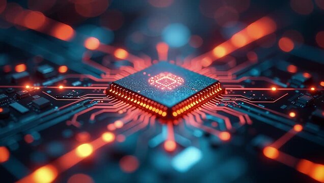 Vibrant Electronic Circuit Board with Illumination and Detail