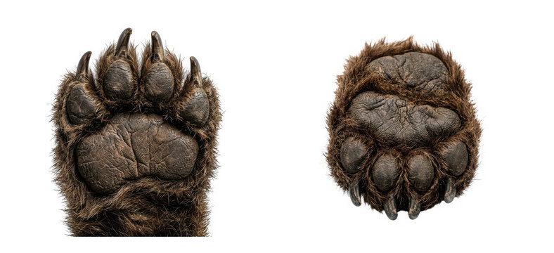 Close up of a bear paw isolated on transparent background