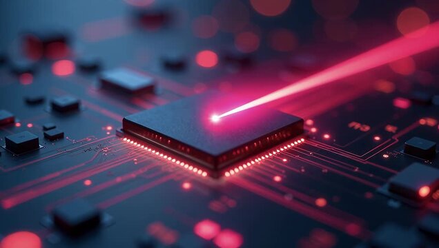 Laser Engraving in Action on a Microchip Circuit Board