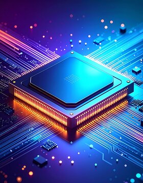 Radiant glowing circuit board with central processor