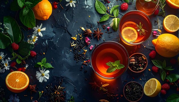 Refreshing drinks with fruits and herbs