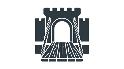 Medieval Castle Gate with Drawbridge and Chains Icon. © apih