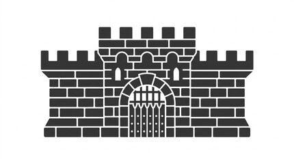 Medieval Fortress Gatehouse Silhouette Icon. © apih
