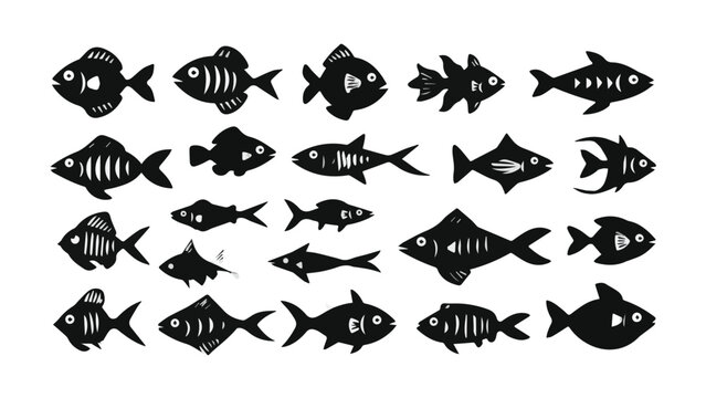 Black and white fish swimming in dark water with reflective surfaces and flowing motion for aquatic life themes