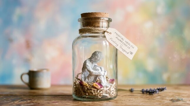 Glass Memory Jar with Keepsakes and Nostalgic Concept