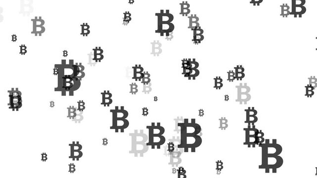 fast-moving animation of the Bitcoin cryptocurrency symbol, 4K video