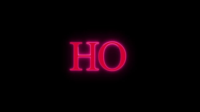 Neon ho text animation on black background with red glowing light effect for christmas celebration and holiday