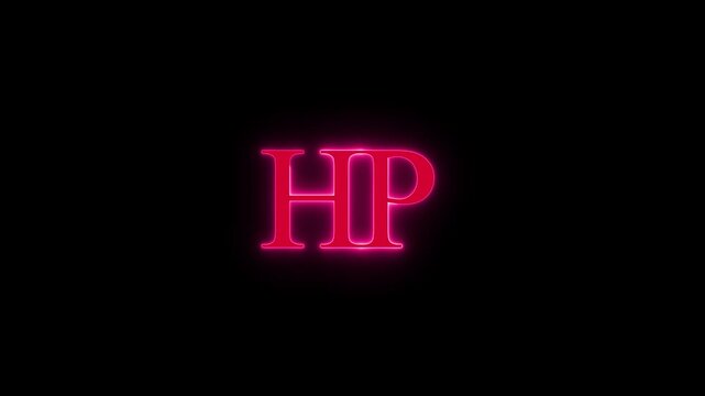 Neon pink glowing letters HP appearing on dark background, ideal for dynamic video projects and digital presentations