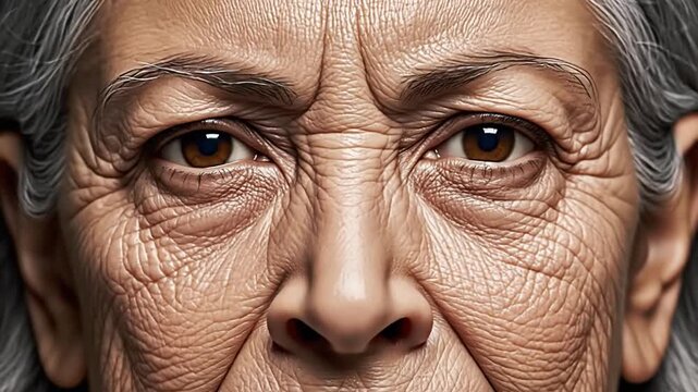 Detailed close-up of human brown eyes and skin texture
