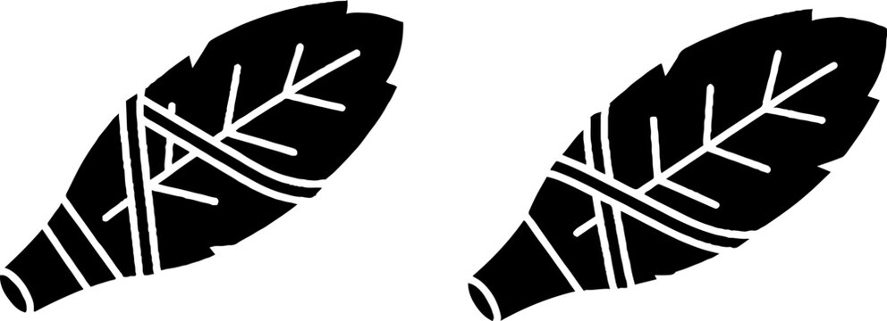 Black and white stylized leaf illustration pair.